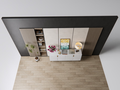 Sideboard with wall panel and flooring 7 3D Model