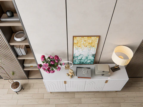 Credenza con boiserie e pavimento 7 Modello 3D