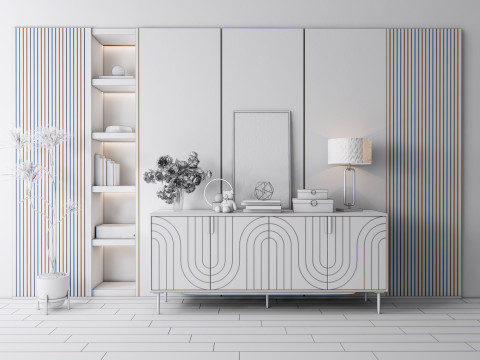 Sideboard with wall panel and flooring 7 3D Model