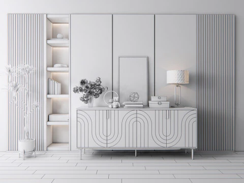 Credenza con boiserie e pavimento 7 Modello 3D