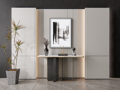 Sideboard with wall panel and flooring 8 3D Model