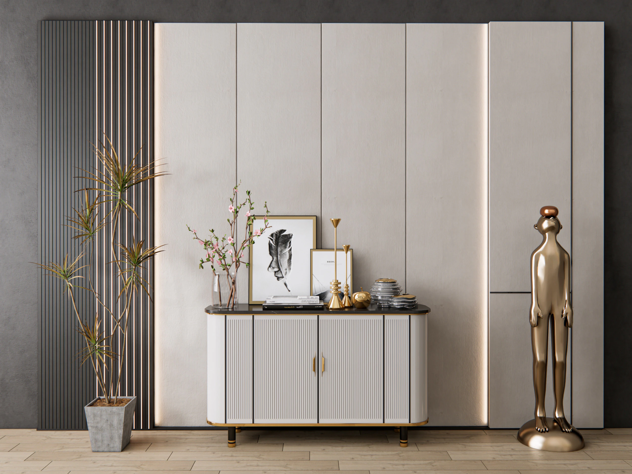 Sideboard with wall panel and flooring 9 3D Model .c4d .max .obj .3ds .fbx .stl .blend 