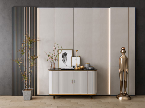 Sideboard with wall panel and flooring 9 Model 3D