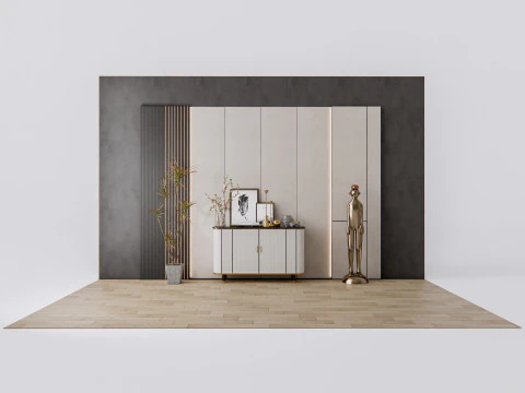 Sideboard with wall panel and flooring 9 3D Model