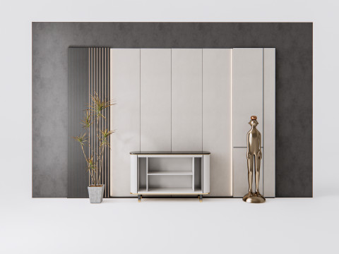 Sideboard with wall panel and flooring 9 Model 3D