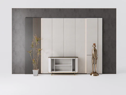 Sideboard with wall panel and flooring 9 3D Model