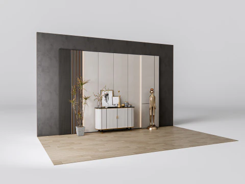 Sideboard with wall panel and flooring 9 3D Model