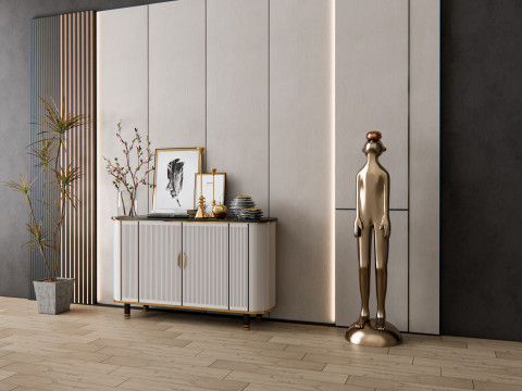 Sideboard with wall panel and flooring 9 Model 3D