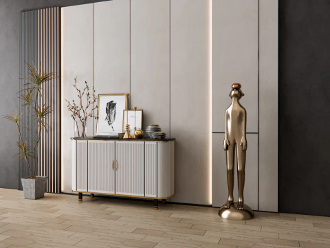 Sideboard with wall panel and flooring 9 3D Model