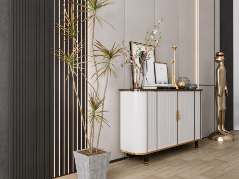 Sideboard with wall panel and flooring 9 Model 3D