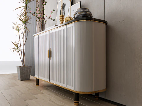 Sideboard with wall panel and flooring 9 3D Model