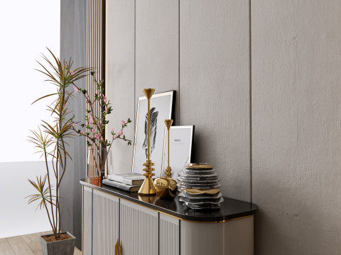 Sideboard with wall panel and flooring 9 Model 3D