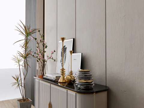 Sideboard with wall panel and flooring 9 3D Model