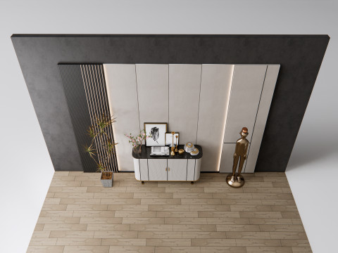 Sideboard with wall panel and flooring 9 Model 3D