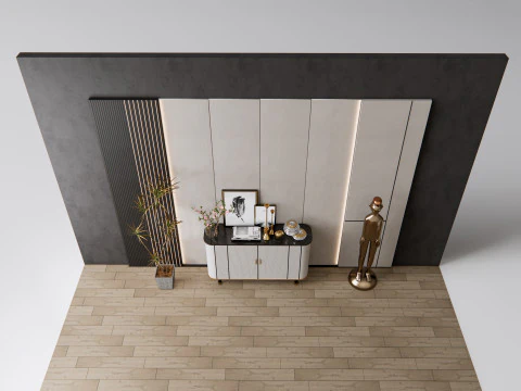 Sideboard with wall panel and flooring 9 3D Model