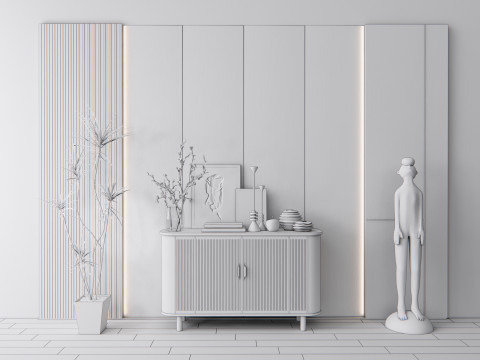 Sideboard with wall panel and flooring 9 Model 3D