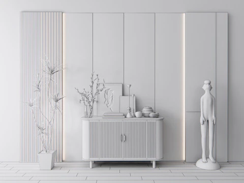 Sideboard with wall panel and flooring 9 3D Model