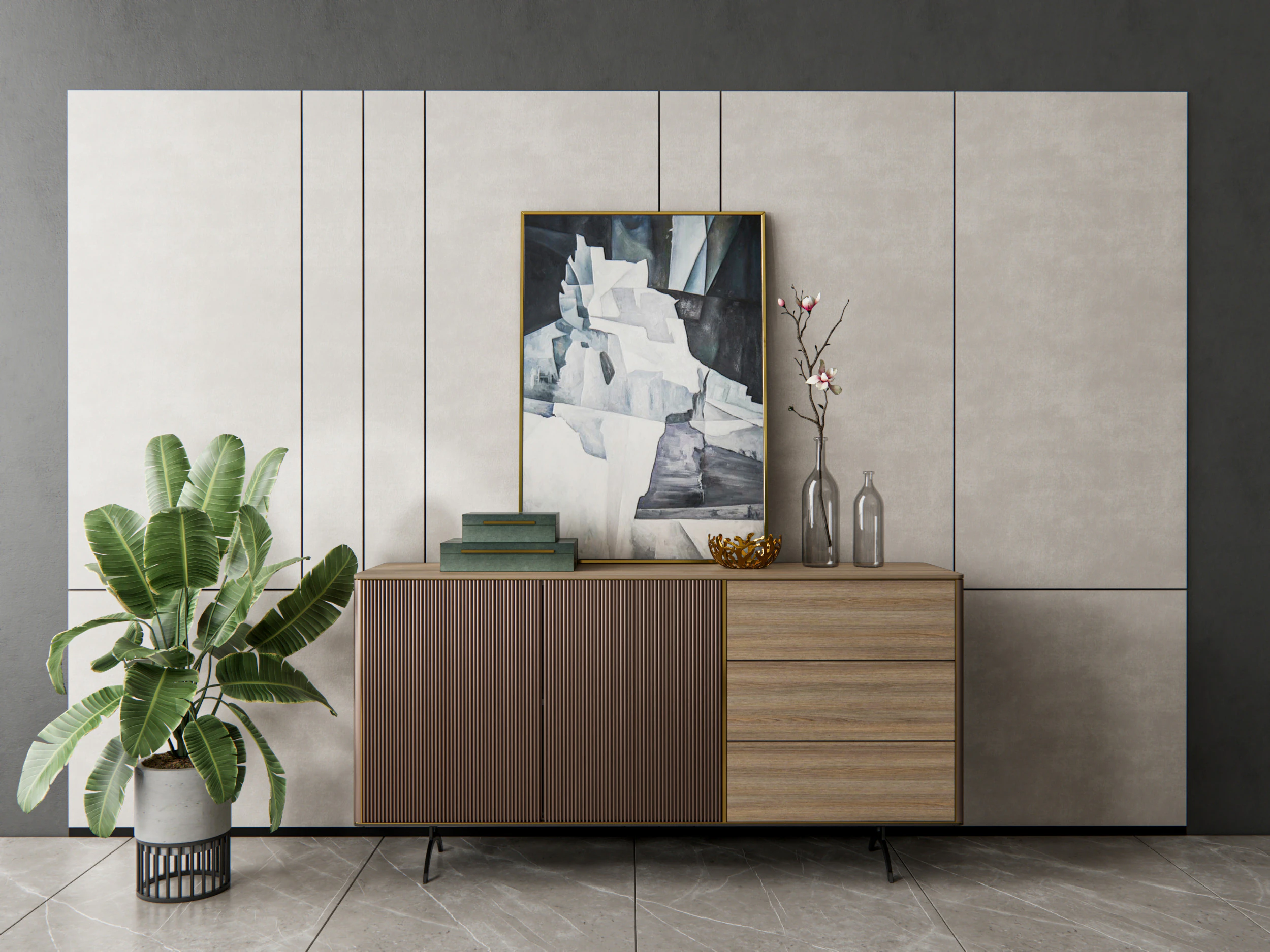 Sideboard with wall panel and flooring 10 3D Model .c4d .max .obj .3ds .fbx .stl .blend 