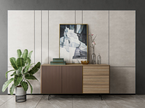 Sideboard with wall panel and flooring 10 3D Model