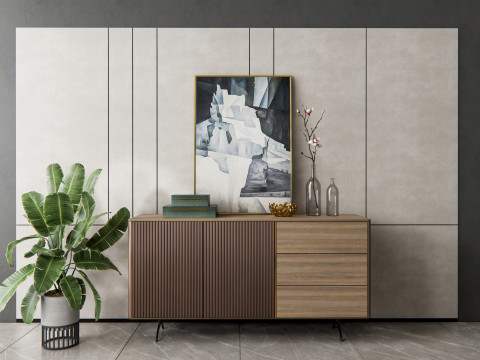 Sideboard with wall panel and flooring 10 3D Модель