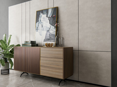 Sideboard with wall panel and flooring 10 3D Модель
