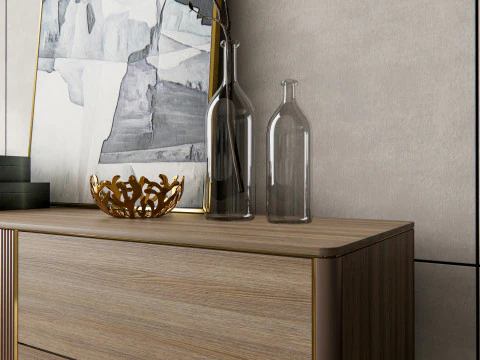 Sideboard with wall panel and flooring 10 3D Model