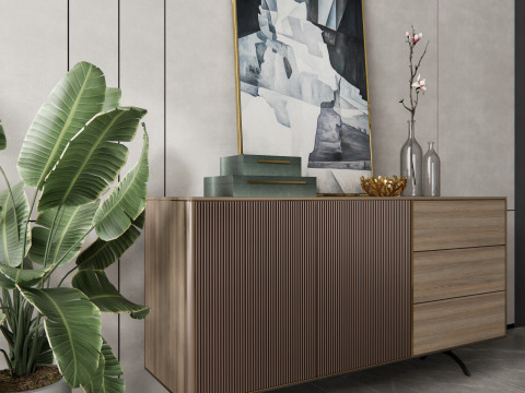 Sideboard with wall panel and flooring 10 3D Модель