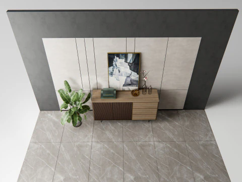 Sideboard with wall panel and flooring 10 3D Model