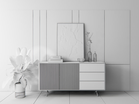 Sideboard with wall panel and flooring 10 3D Модель