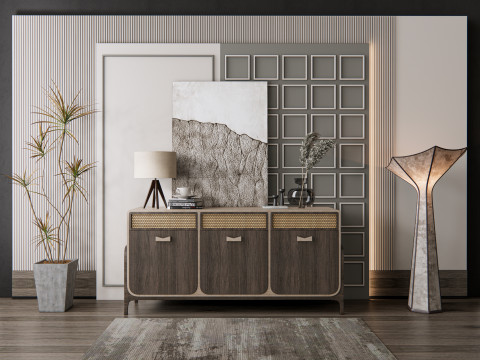 Sideboard with wall panel and flooring 11 Modelo 3D