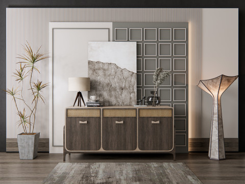 Sideboard with wall panel and flooring 11 Modello 3D