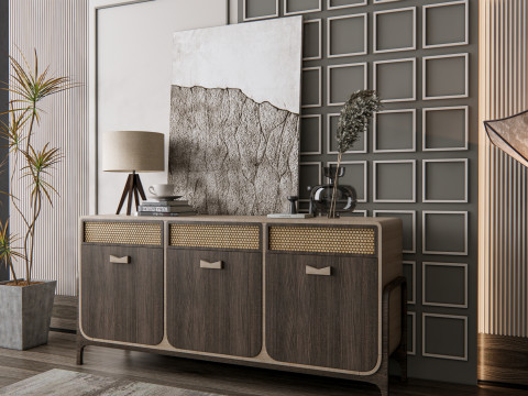 Sideboard with wall panel and flooring 11 Modello 3D