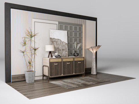 Sideboard with wall panel and flooring 11 Modello 3D