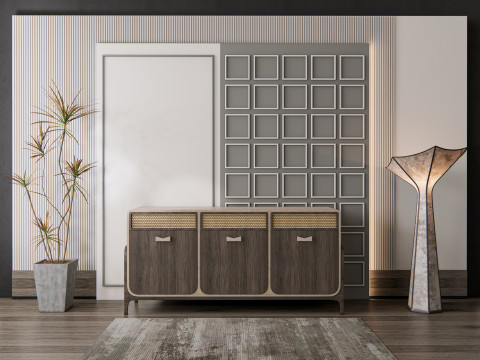 Sideboard with wall panel and flooring 11 Modello 3D