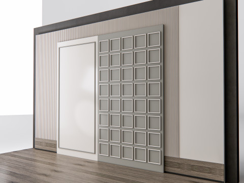 Sideboard with wall panel and flooring 11 Modello 3D
