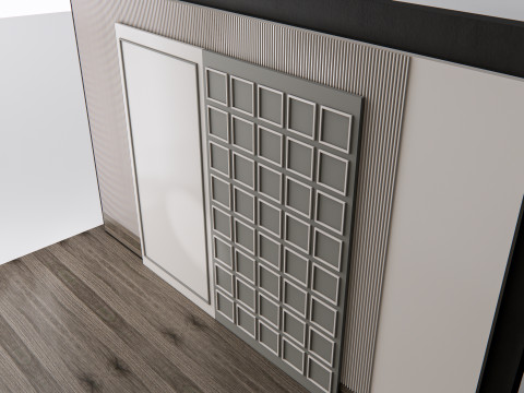 Sideboard with wall panel and flooring 11 Modello 3D