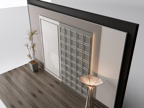 Sideboard with wall panel and flooring 11 Modello 3D