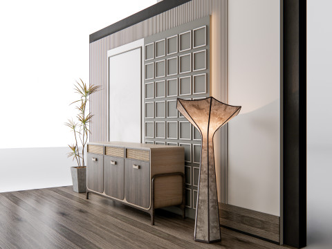 Sideboard with wall panel and flooring 11 Modello 3D