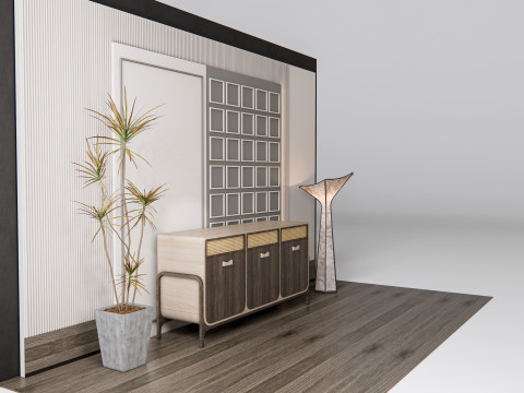 Sideboard with wall panel and flooring 11 Modello 3D