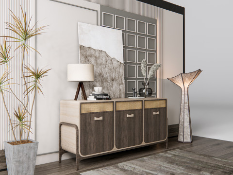Sideboard with wall panel and flooring 11 Modello 3D
