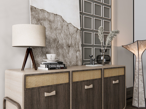 Sideboard with wall panel and flooring 11 Modello 3D