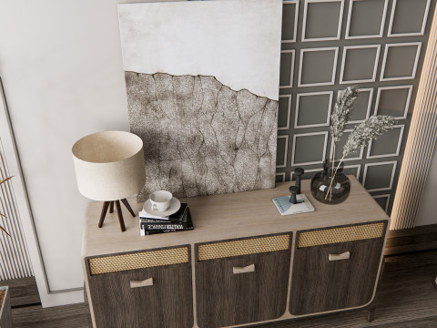 Sideboard with wall panel and flooring 11 Modello 3D