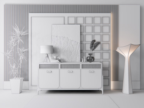 Sideboard with wall panel and flooring 11 Modello 3D