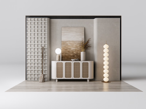 Sideboard with wall panel and flooring 12 3D Model