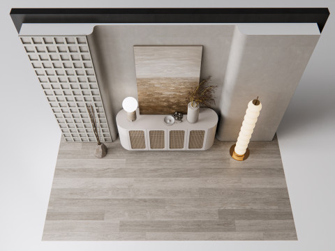 Sideboard with wall panel and flooring 12 3D Model