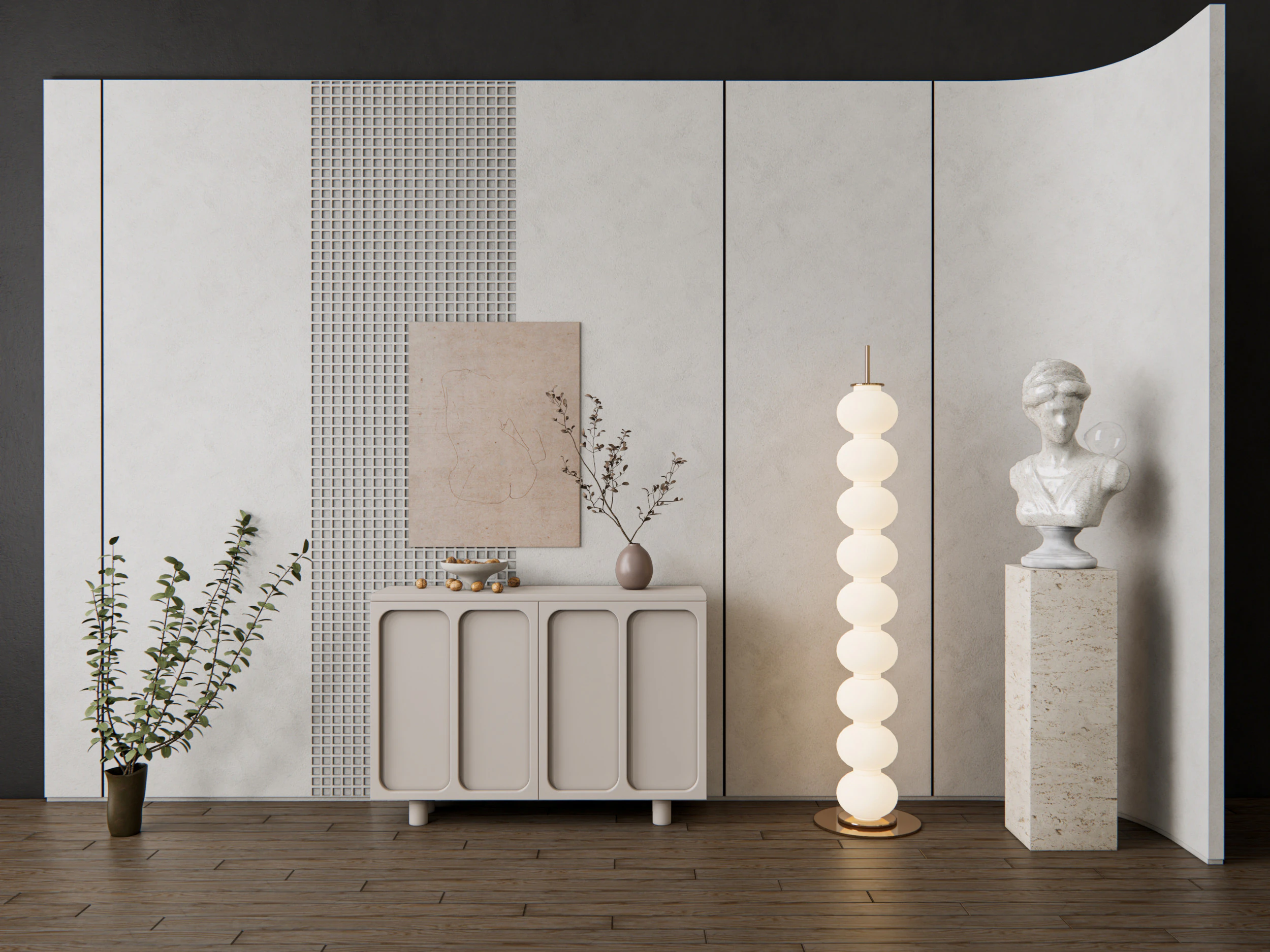 Sideboard with wall panel and flooring 13 3D Model .c4d .max .obj .3ds .fbx .stl .blend 