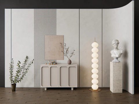 Sideboard with wall panel and flooring 13 3D Model