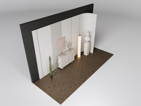 Sideboard with wall panel and flooring 13 3D मॉडल