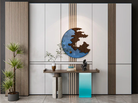 Sideboard mit Wandpaneel und Bodenbelag 14 3D Modell