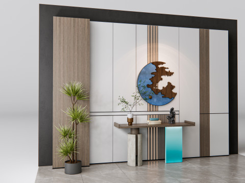 Sideboard with wall panel and flooring 14 3D Model